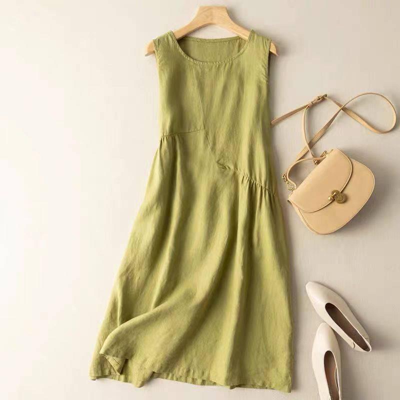 Tank Dress Women Loose Mid-length Tank Dress Day Summer Literary Retro