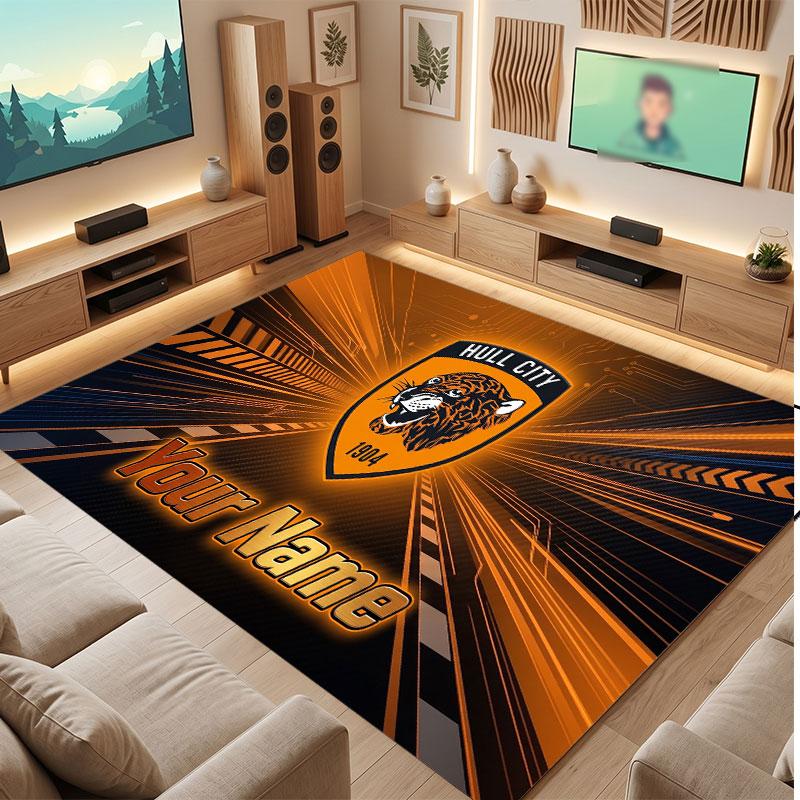 Hull FC Personalized Crystal Velvet Carpet, Customized Name Text Soft Anti‑Slip Rug for Living Room Bedroom