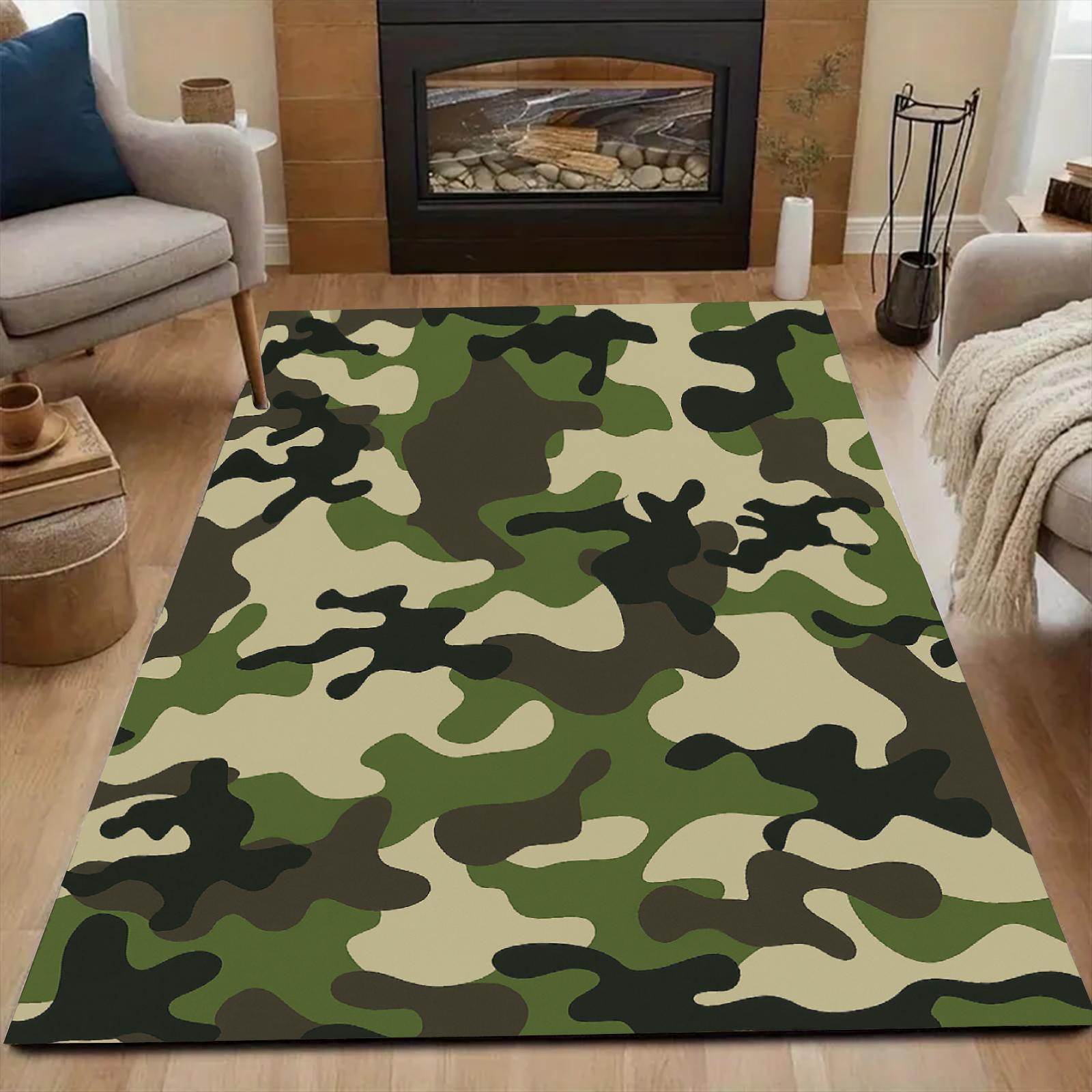 

Carpet Military Green Camouflage Print Living Room Bedroom Decor Non-slip Parlor Floor Mat Surface Smooth Carpet Birthday Gift 50x80cm