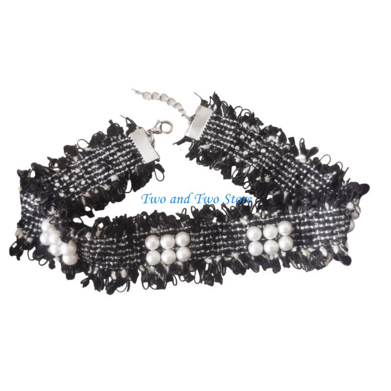 HX6F Small Flower Pearl Collar Necklace Vintage Choker Sweet Cool Necklace Jewelry