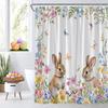 Spring Easter Bunny Shower Curtains Cute Rabbits Watercolor Flower Floral Butterfly Nature Happy Easter Holiday Fabric Bathroom Fabric Curtain with