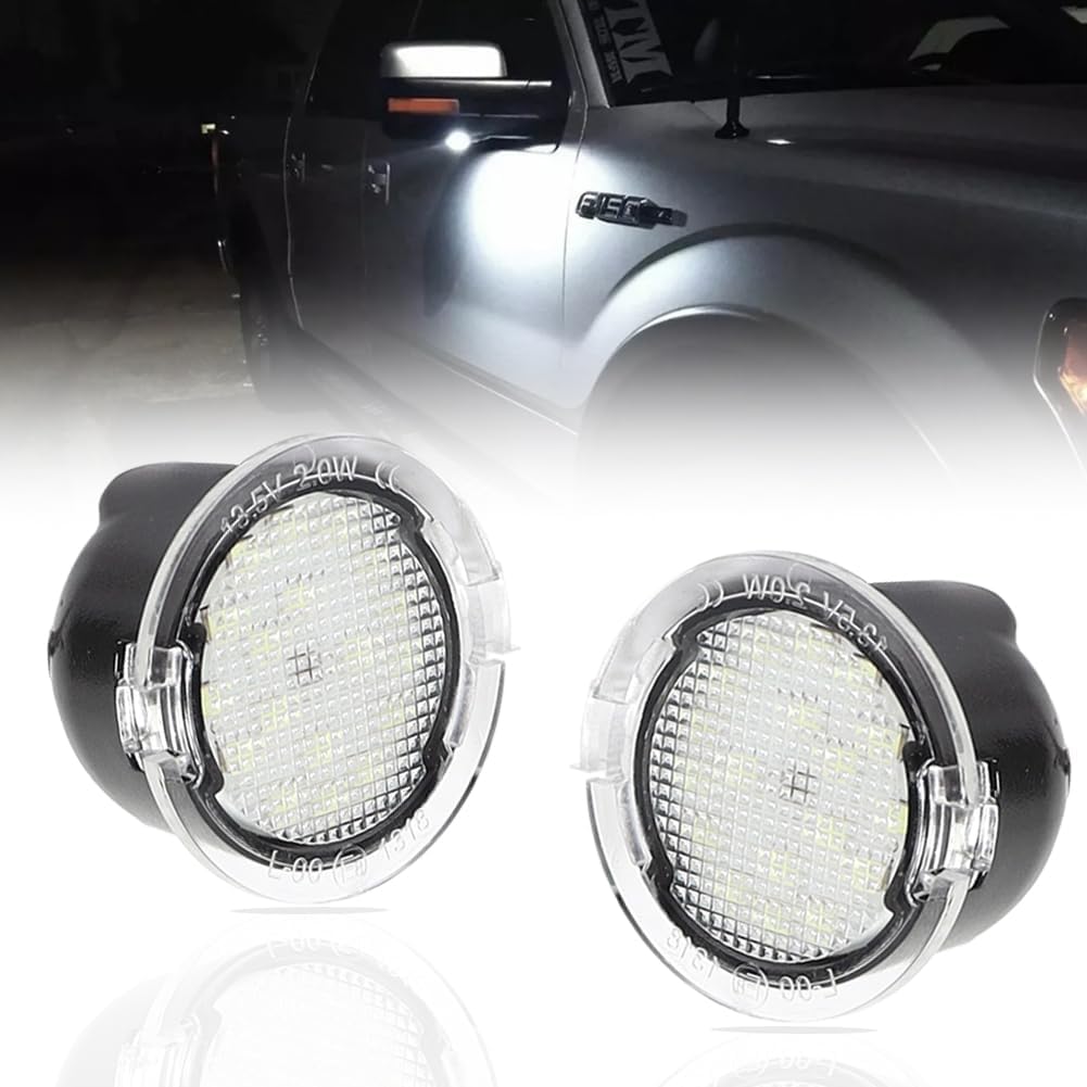 LED Side Mirror Puddle Lights for Fo-rd F150 Explorer Edge Expedition Flex Fusion Taurus X, 6000K Mirror LED Lamps F150 Accessories, 2 PCS (White)