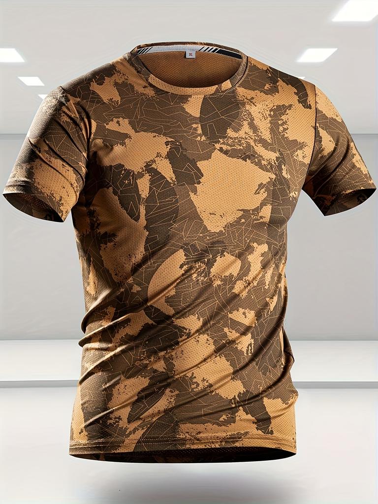 Camouflage print super stretch casual short-sleeved men's daily sports running fitness social t-shirt solid color street 2025