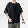 Men's Imitation Cotton Linen Style Loose Short Sleeve T-shirt Solid Shirts Casual Top Tee Shirt