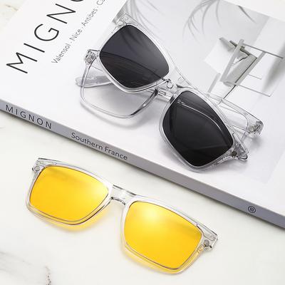 Magnetic Clip On Sunglasses With Multiple Lens Transparent Grey Colorful Nearsighted Glasses
