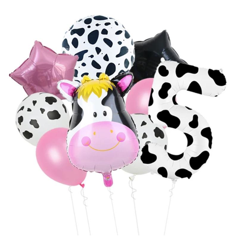 Temu Cow 40-Inch Digital Aluminum Film Balloon Set Black And White Farm Theme Birthday Decoration Balloon