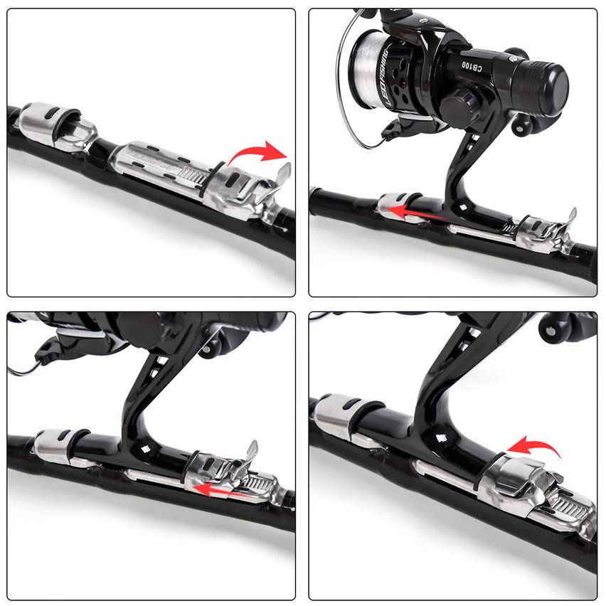 1,5M Karbonfiber Vinter Isfiskestang med Snellesett Mini Lommestang Teleskopisk Ultralett Kort Liten Havstang for Slukfiske