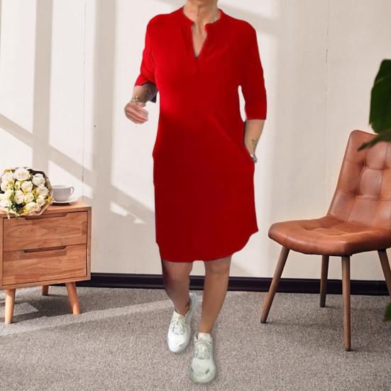 

Женское платье миди с V-образным вырезом и половиной рукавов, однотонное платье длиной до колена с боковыми карманами, свободный пуловер, повседневное платье миди 2XL темно-синий