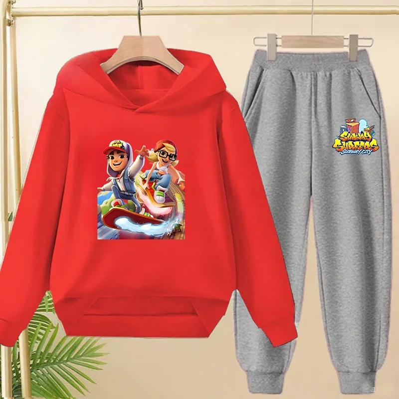 Hot Game Subway Surfers Spring Autumn Fashion Pullover Tracksuit 3-12 Years Boys and Girls Letter Print 2pcs Hoodie+Pants