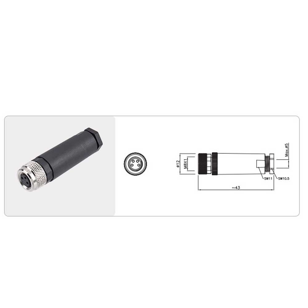 5pcs M8 3 4 pin female aviation connectors designed for reliable For industrial use IP67 waterproof with simple screw assembly
