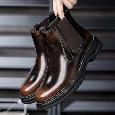Brand Retro British Trend Brand Polished High Top Leather Shoes for Men In Autumn Comfortable Thick Soled Chelsea Boots