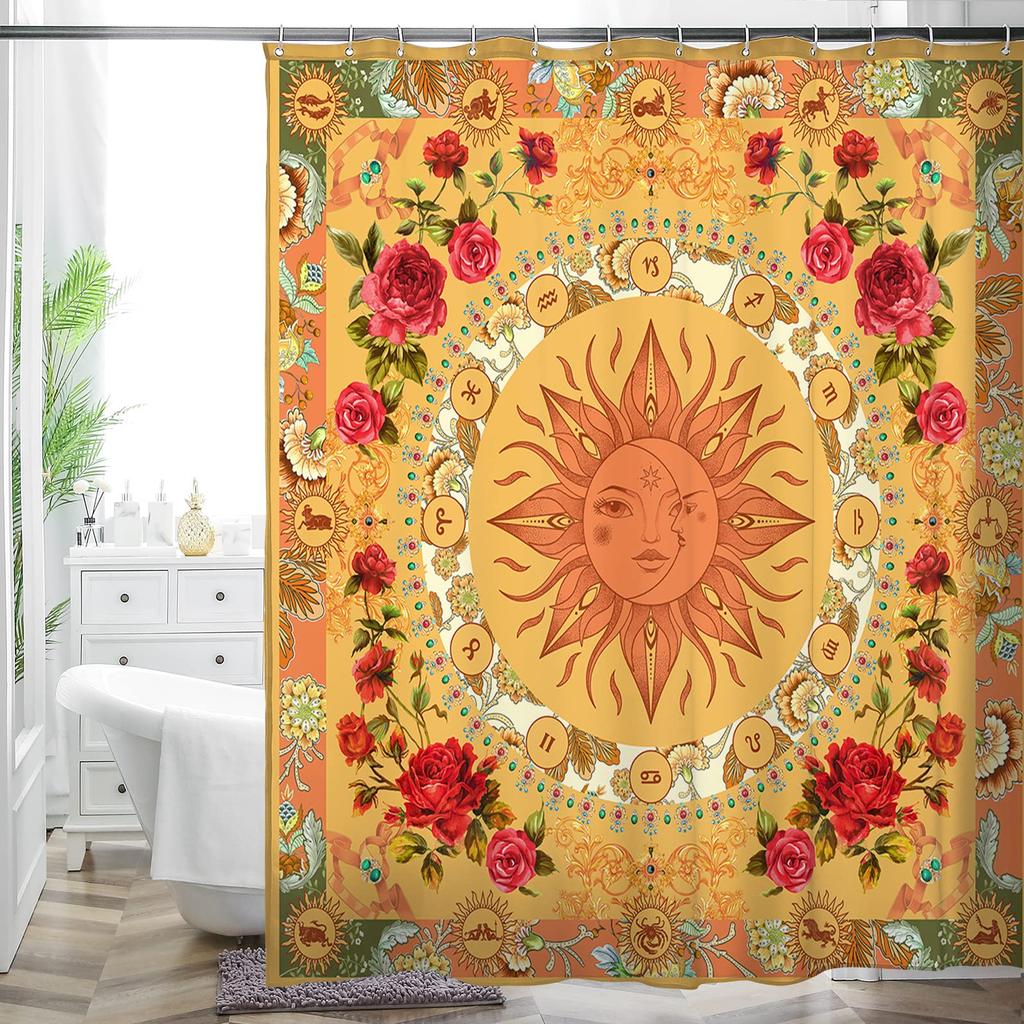 Bohemian Bathroom Curtain Colorful Creative Boho Floral Sunflowers Beautiful Bright Polyester Fabric Shower Curtain for Bathroom