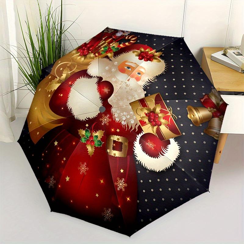 Christmas Santa Claus Umbrella, Portable 3-Fold Compact Umbrella, Valentine
