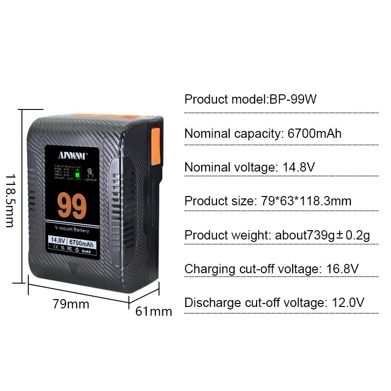 AJNWNM 6700mAh BP-99W-C V-Lock V Mount Battery for Canon R5C 4K 60P BMPCC 6K Pro4K 60P Recording Iphone 15 Pro Charge Until Fully