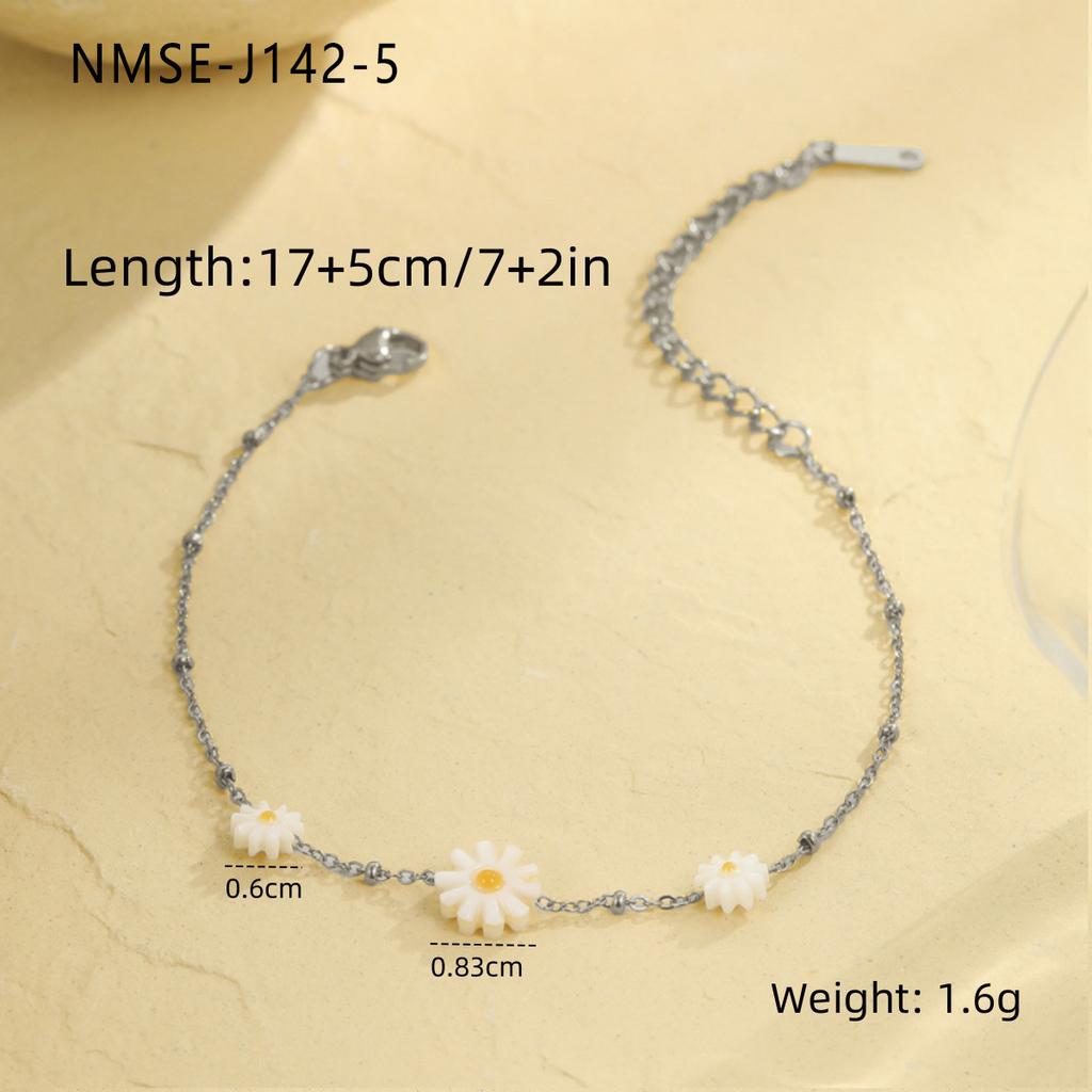 GEMCHIC Women's Daisy Pearl Bracelet Minimalist Stainless Steel Fashion Jewelry for Daily Life