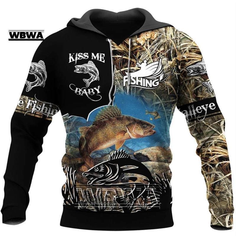 

Autumn 3D Fishing Printed Hoodies Fashionable Casual Sports Long Sleeved Men s Hooded Sweatshirts S