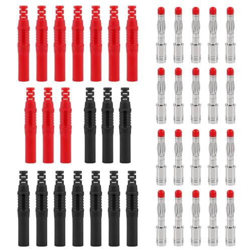 20pcs Black and Red 4mm Banana Insulated Safety Straight Sealed Protective Shroud for 4mm Banana Plug Solder DIY Banana Plug Connector Multimeter Test