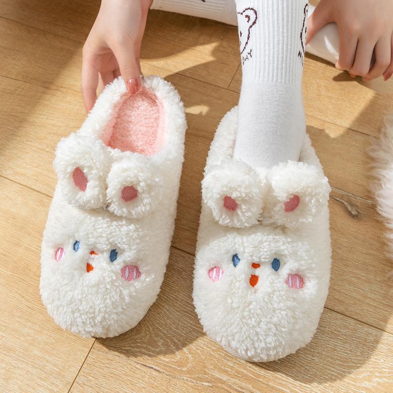 2025 Women's Fashion Thick-Soled Plush Cotton Slippers - Cartoon Rabbit Design for Warm Autumn/Winter