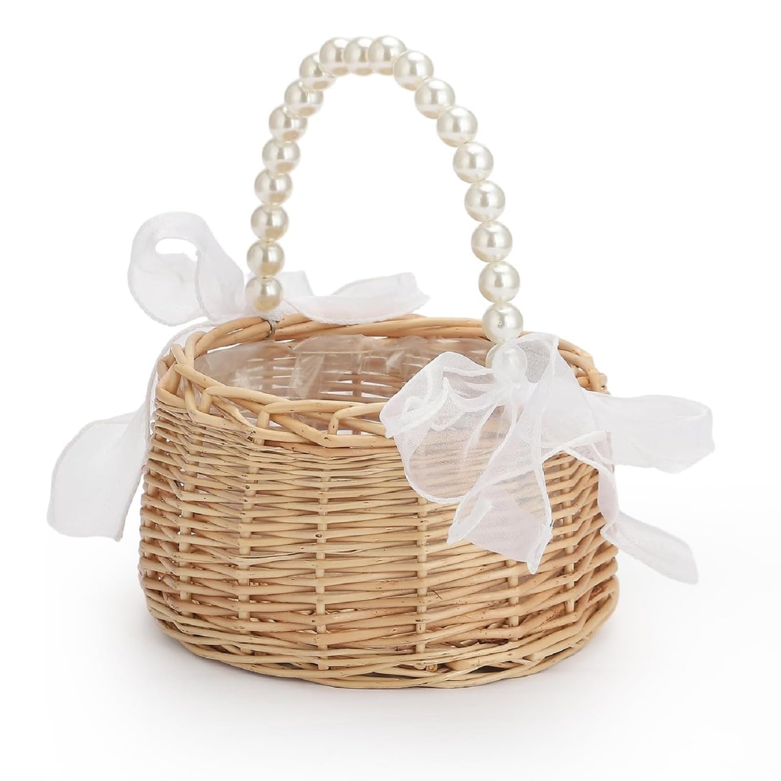 koundeneko Плетеная Цветочная Корзина, Жемчужная Ручка, Мини, с Лентой, Плетеная Корзина, Ваза для Цветов, Свадьба, Прием, Корзина для Девочки, Корзина для Цветочного Дождя