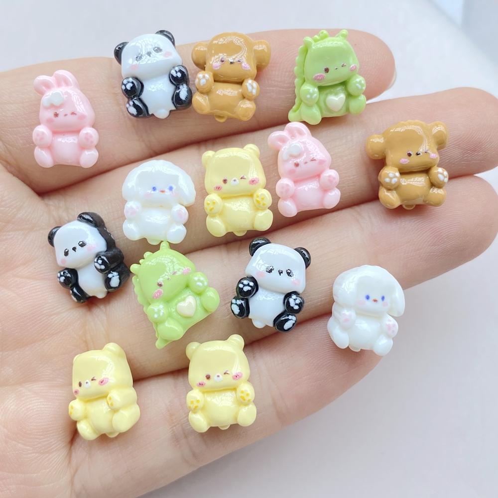 20Pcs New Cute Resin Cartoon Rabbit, Panda, Dog, Dinosaur Flat Back Scrapbooking DIY Jewelry Craft Decoration Accessories
