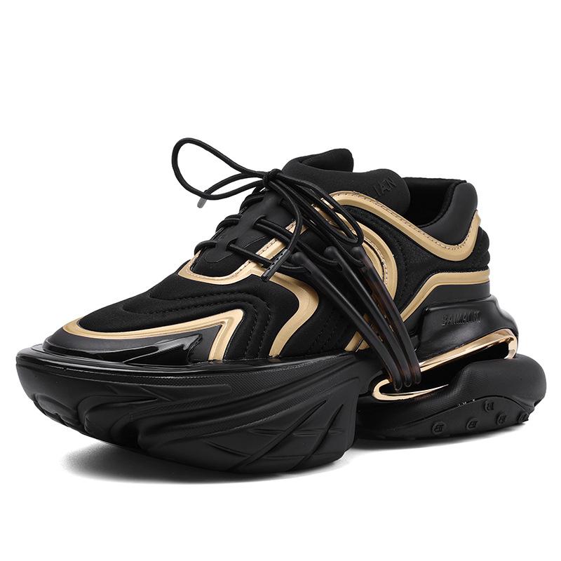 Fashion Flat Platform Daddy Shoes Women Patchwork Air Cushion Elastic Shoes Thick Sole Shock-Absorbing Spaceship Sneakers Unisex 2025