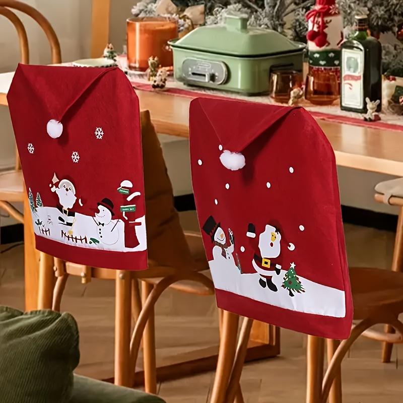 6pcs Festive Christmas Chair Covers Set Santa Snowman Designs, Polyester, No Power Needed - Ideal for Holiday Dining Room Decor Family Celebrations