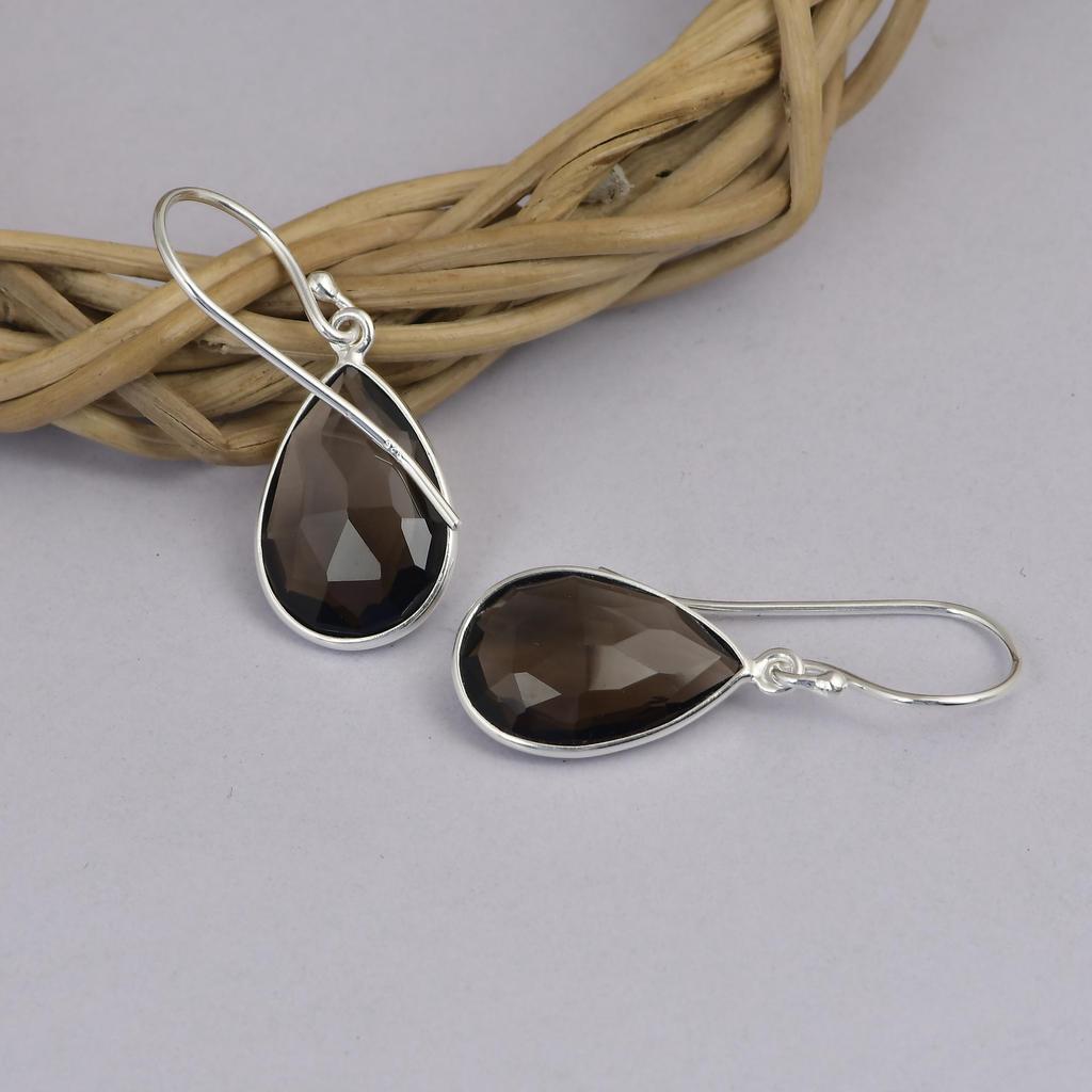 Smoky Quartz Teardrop Earrings, Pear Shape Gemstone Studs, 12x18mm Dangle Earrings, Sterling Silver Drop Earrings, Gift For Her