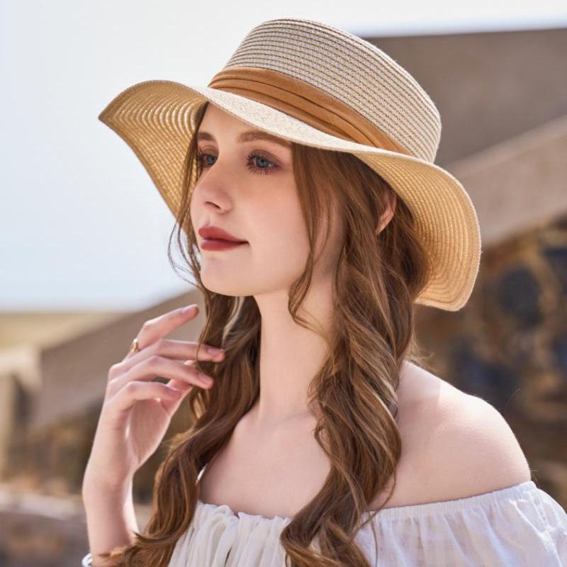 New Outdoor Sunshade Flat Top Straw Hat Street Shot Travel Fashion Women's Retro Sun Hat