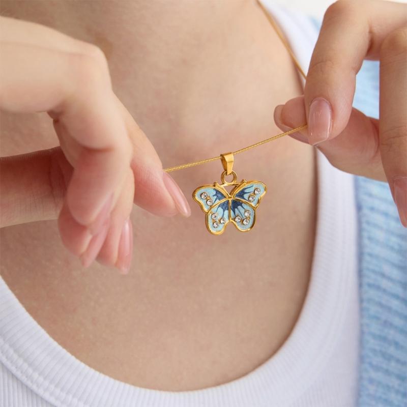 Elegant Butterfly Pendant Necklace Stainless Steel Jewelry Adjustable Chain For Women Daily Wear