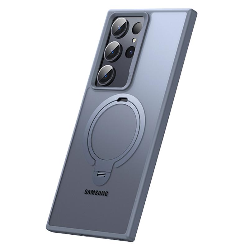 

For Samsung Galaxy S24 Ultra Phone Case Magnetic Ring Kickstand Anti-shock Cover Compatible with MagSafe Grey