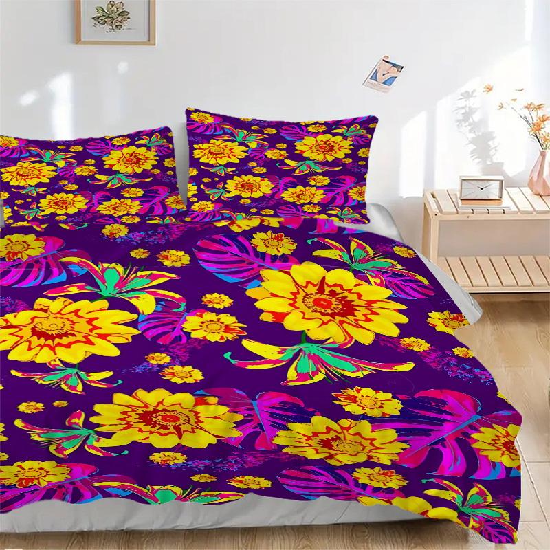 

3pcs Tropical Flowers Bedding Set, Suitable for Bedroom Decoration, (Includes 1 Duvet Cover And 2 Pillowcases, Quilt Not Included) yy250822147 135x200cm
