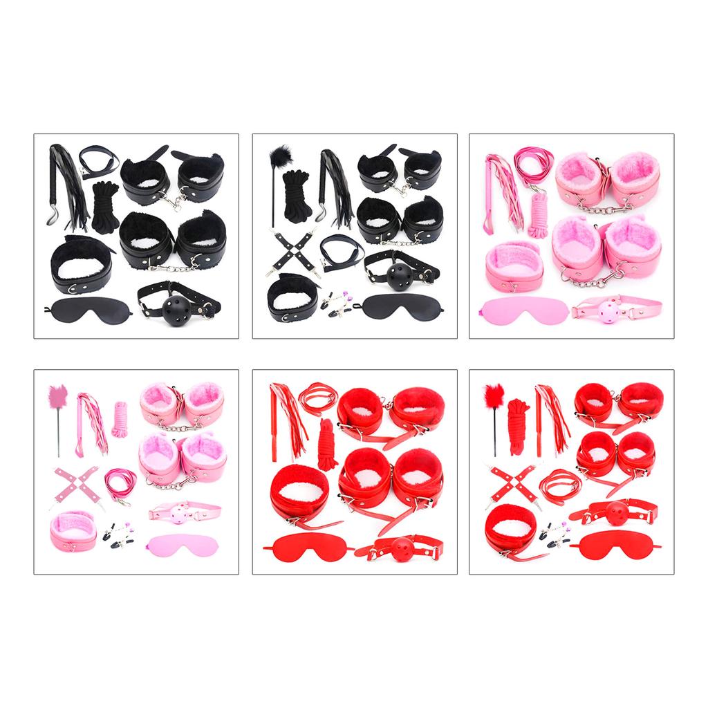 Sex Bondage Restraint Kits for Adult Beginners BDSM Toys Leather Adjustable Handcuffs Ankle Cuff Gag Blindfold Set