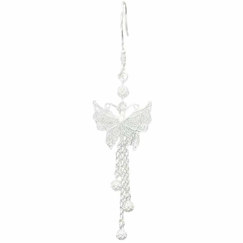 Yinxiu Qiancheng Handmade 999 Sterling Silver Butterfly Earrings & Pendants, Ethnic National Style, Small Size.