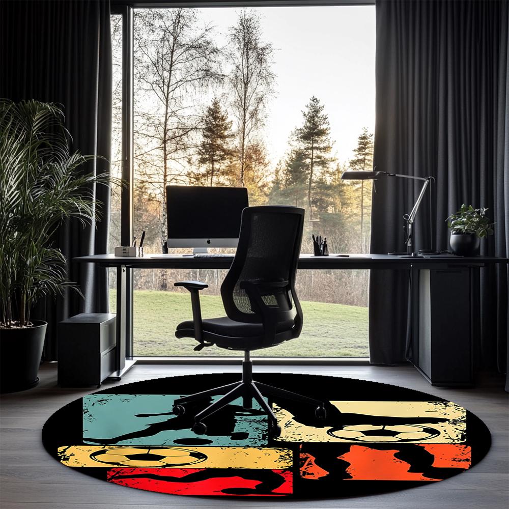 Soccer Printed Round Rug Carpet Chair Rug Area Rug Entryway Doormats,for Office Chair Living Room Bedroom Kitchen Room.