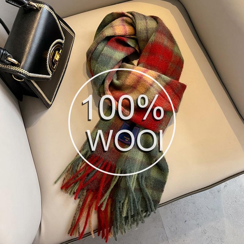 Women Wool Scarf Luxury Plaid Cashmere Handkerchief Warm Winter Female Shawl Pareo Soft Bufanda British Korean