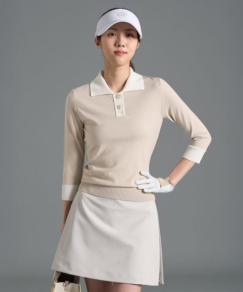 BEANPOLE GOLF Women'S Cropped Collar Neck Pullover - Beige