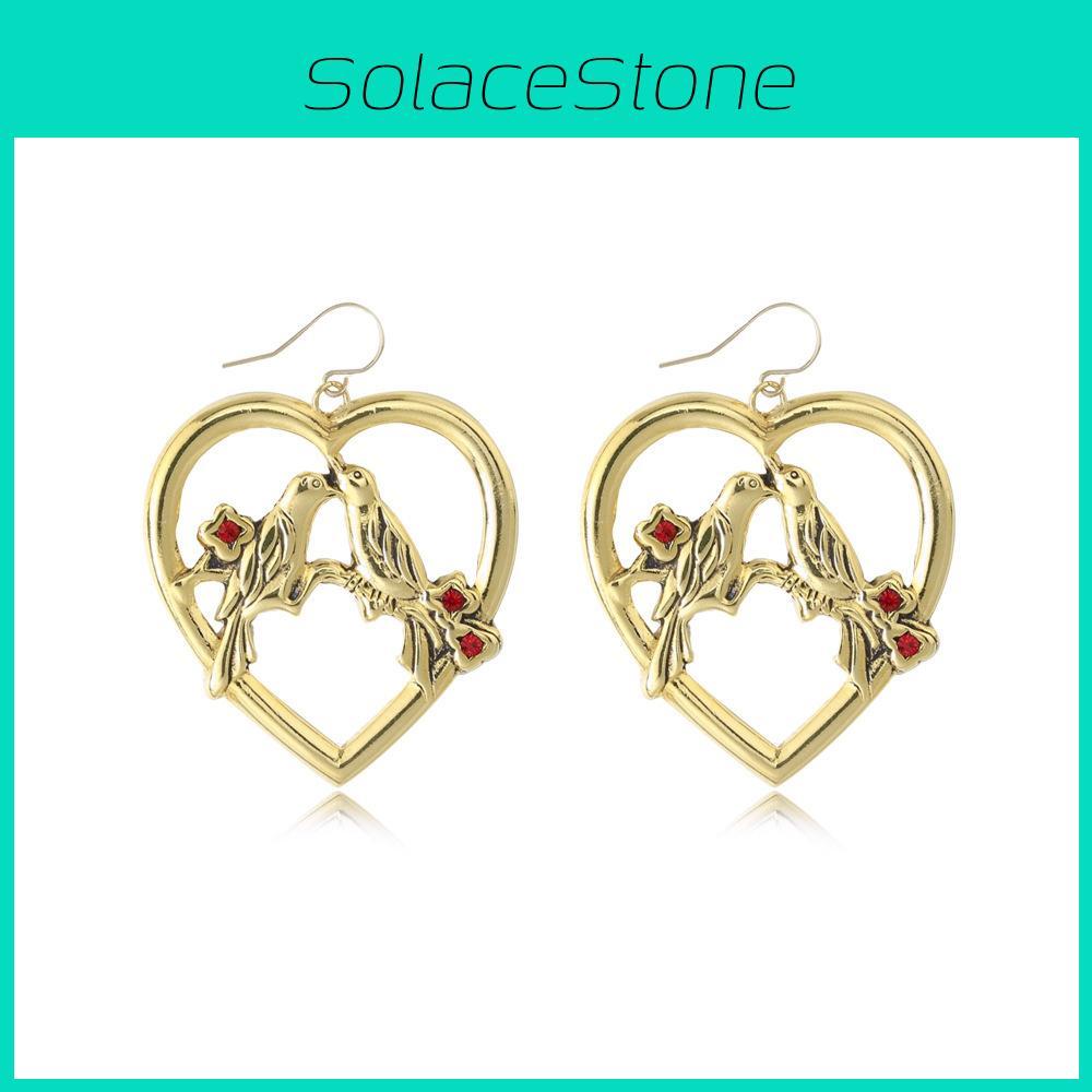 Exquisite Heart Bird Pendant Earrings With Rhinestones Great For Anniversaries