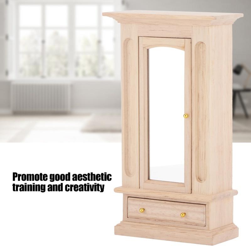 1:12 Puppenhaus Holzschrank mit Spiegel Puppenhausmöbel Schlafzimmer Puppenhaus Dekoration