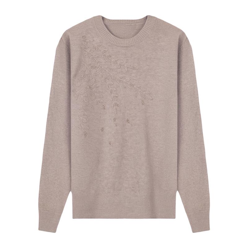 

Mom s New Versatile Loose-Fit Round Neck Knit Sweater for Spring and Autumn, One Size, Long-Sleeved Fashion for Middle-Aged and Elderly. One Size (suitable for 45-70 kg)