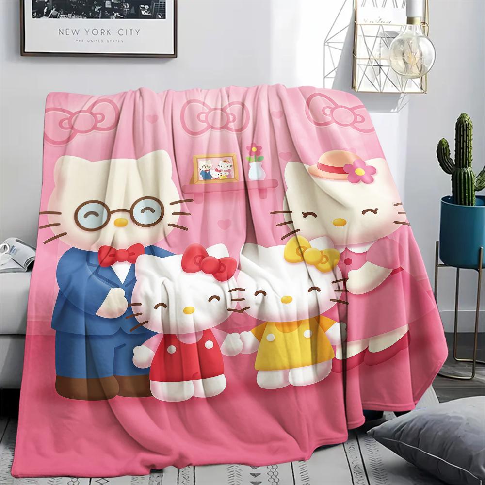 1PC Hello Kitty Cute Print Flannel Blanket, High quality All Seasons, Home Decor, Warmth and Comfort, Perfect for Christmas Gifts