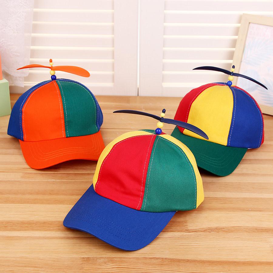 Baseball Cap with Bamboo Dragonfly Propeller Color Block Cute Cartoon Sun Hat UV Protection Summer Outdoor Casual Peaked Cap