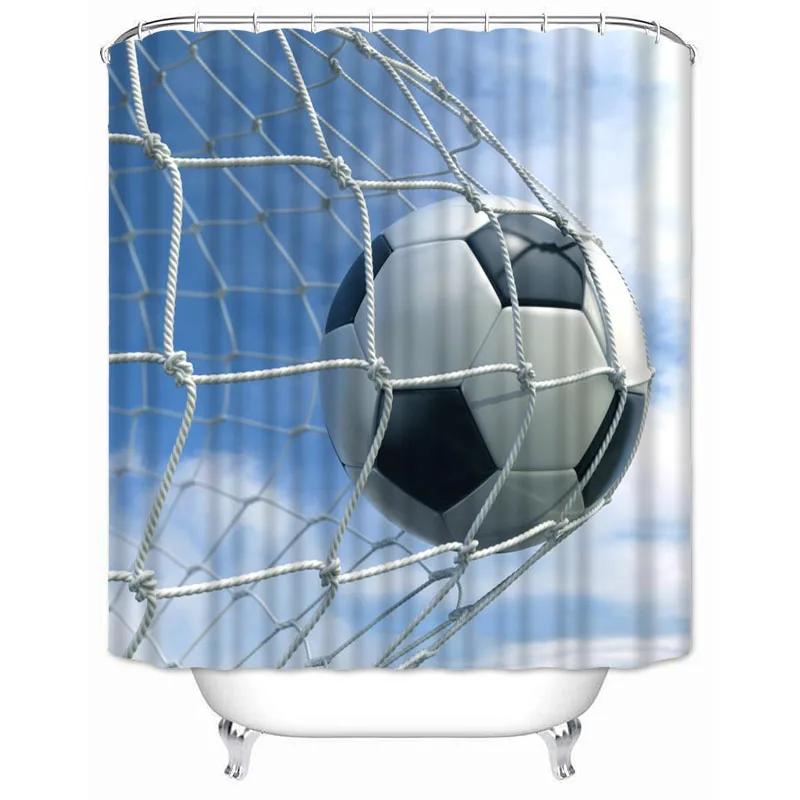 Soccer Shower Curtain Football Sports Theme Waterproof Bathroom Polyester Fabric Bathtub Curtain with Hooks for Home Decoration