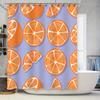Rideau de douche imprimé tranche d'orange moderne pour décoration de salle de bain Fond bleu avec motif d'anneaux blancs Tissu amovible lavable