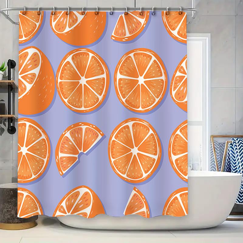 

Modern Orange Slice Print Shower Curtain For Bathrooms Decor Blue Background With White Rings Pattern Removable Washable Fabric W60H190(CM)-1 Pcs