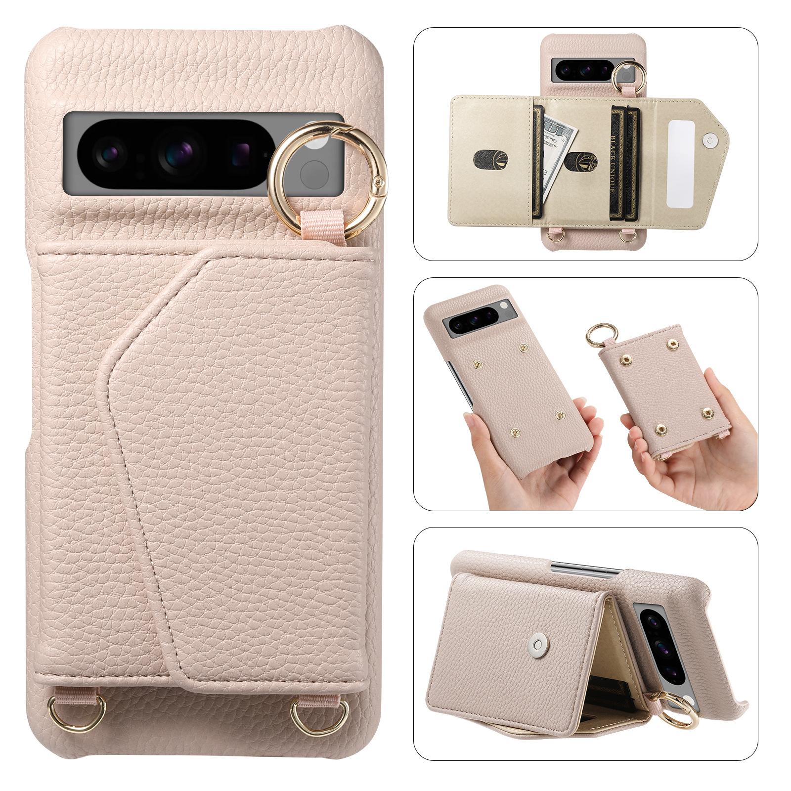 

Чехол из натуральной кожи для Google PIXEL8PRO с бриллиантовой пряжкой, длинным шнурком и зеркалом. Pixel 9/9 Pro