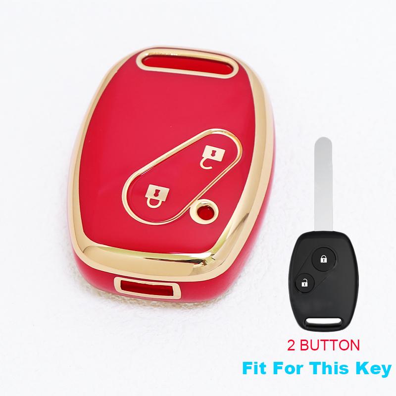 2 Button Gold Edge Tpu Car Key Fob Cover Keyring Smart Keyless Protector For Honda Accord Civic Cr-V Pilot Fit Odyssey Ridgeline