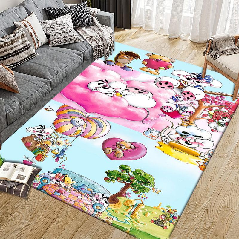 Diddl Cartoon Flannel Printed Carpet, Home Sofa Decoration for Living Room & Bedroom, Non‑Slip Play Flannel Floor Mat for Game Room