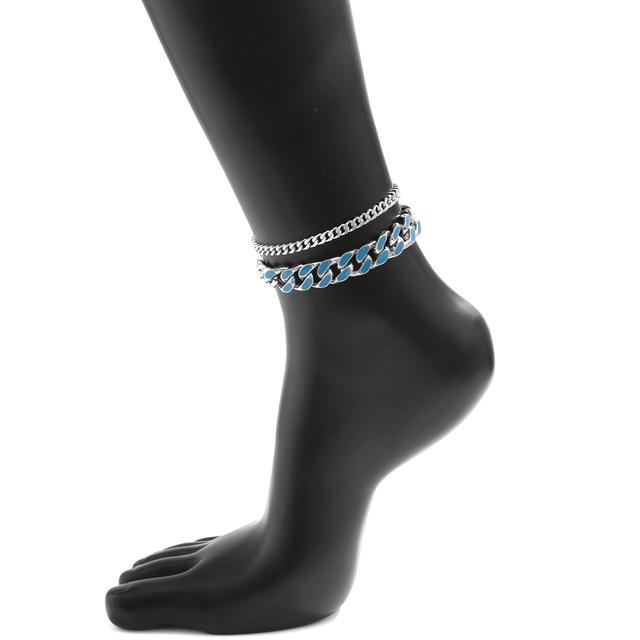 2 stk /sett Cubansk lenke ankelbånd armbånd for kvinner menn hip hop punk blå dryppende olje fotsmykker barfotsandal