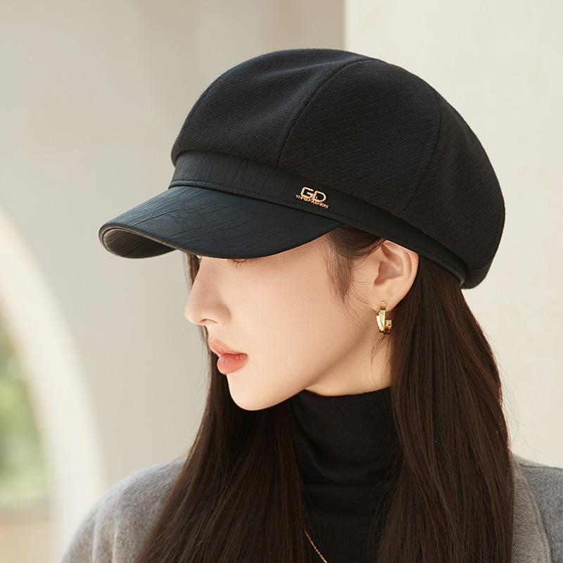 Classic Belt Decor Wool Beret Hats Elegant Octagonal Newsboy Hat Painter Cap Vintage Solid Color Berets for Women Autumn & Winter