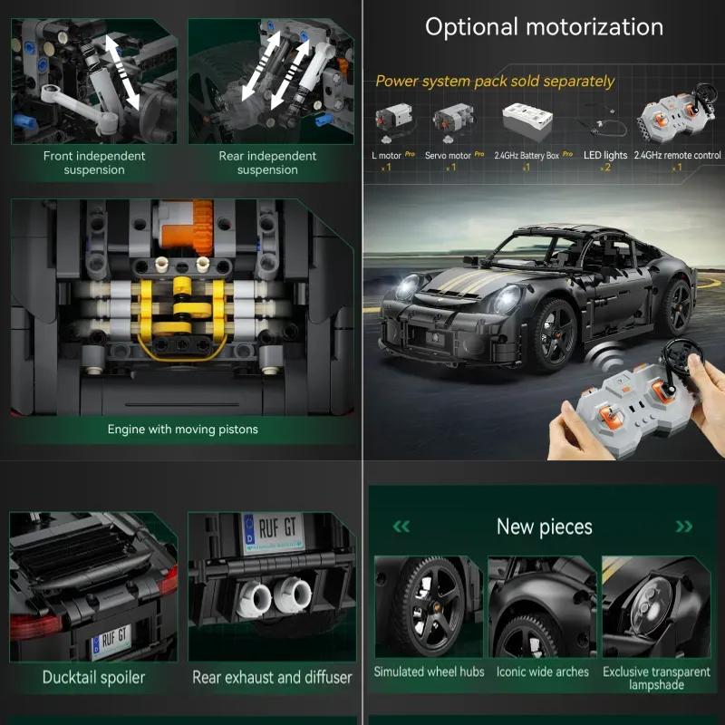 Cada 1655Pcs 1:10 New  Rc Classic Germany  Sports Car Led Building Blocks City Remote Control Racing Car Bricks Toys Boy